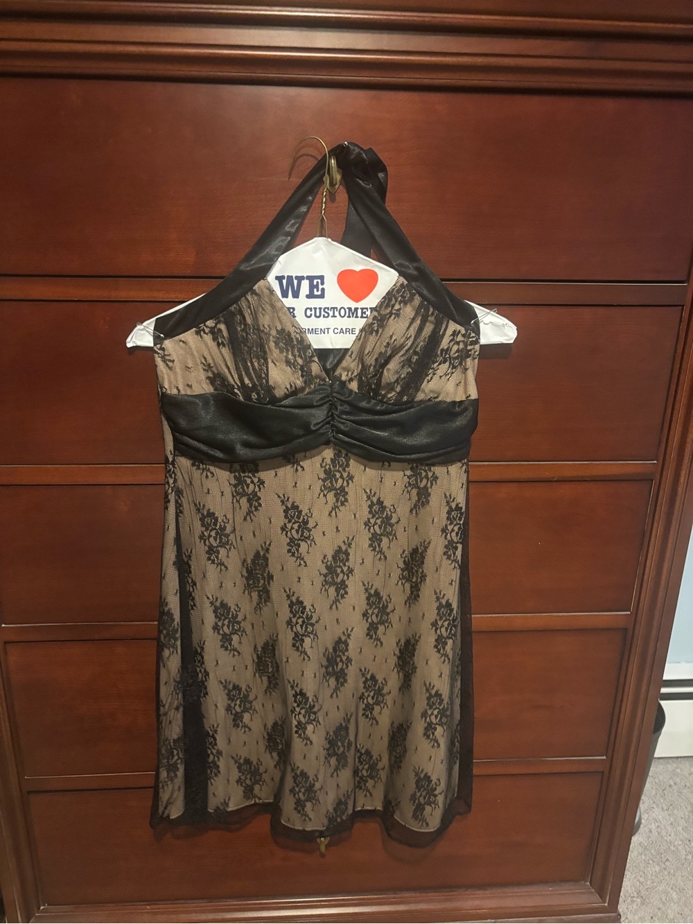 Forever 21 Black Lace Halter Mini Dress with Nude Lining